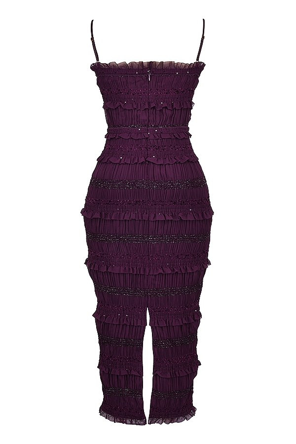 paillettenkleid mit traubenmuster und faltenrock