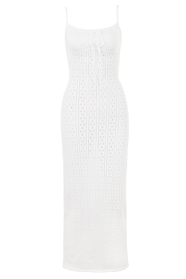 weißes strick-maxikleid