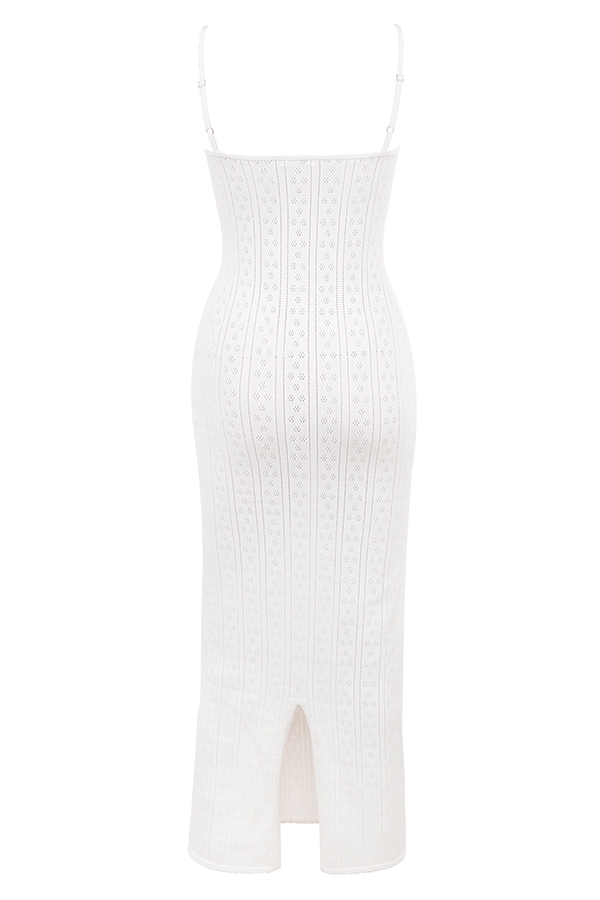 weißes strick-maxikleid