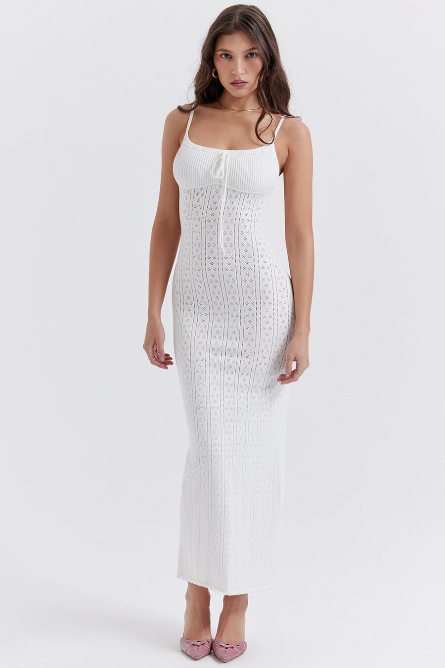 weißes strick-maxikleid