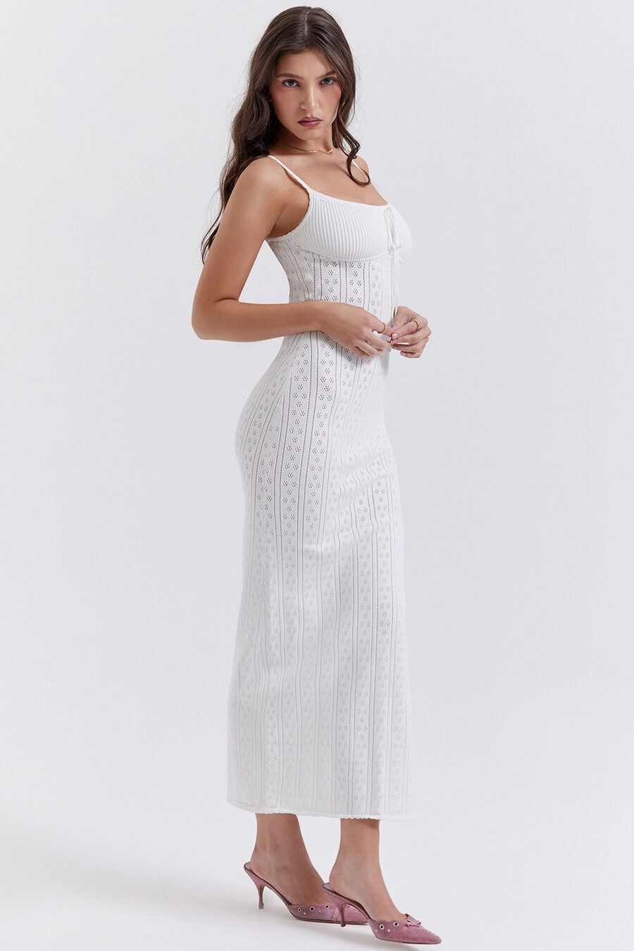 weißes strick-maxikleid