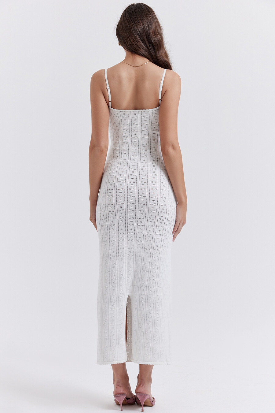 weißes strick-maxikleid