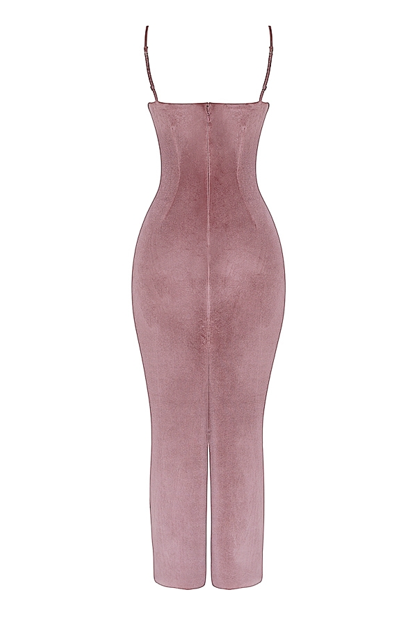 zartrosa samt-midikleid