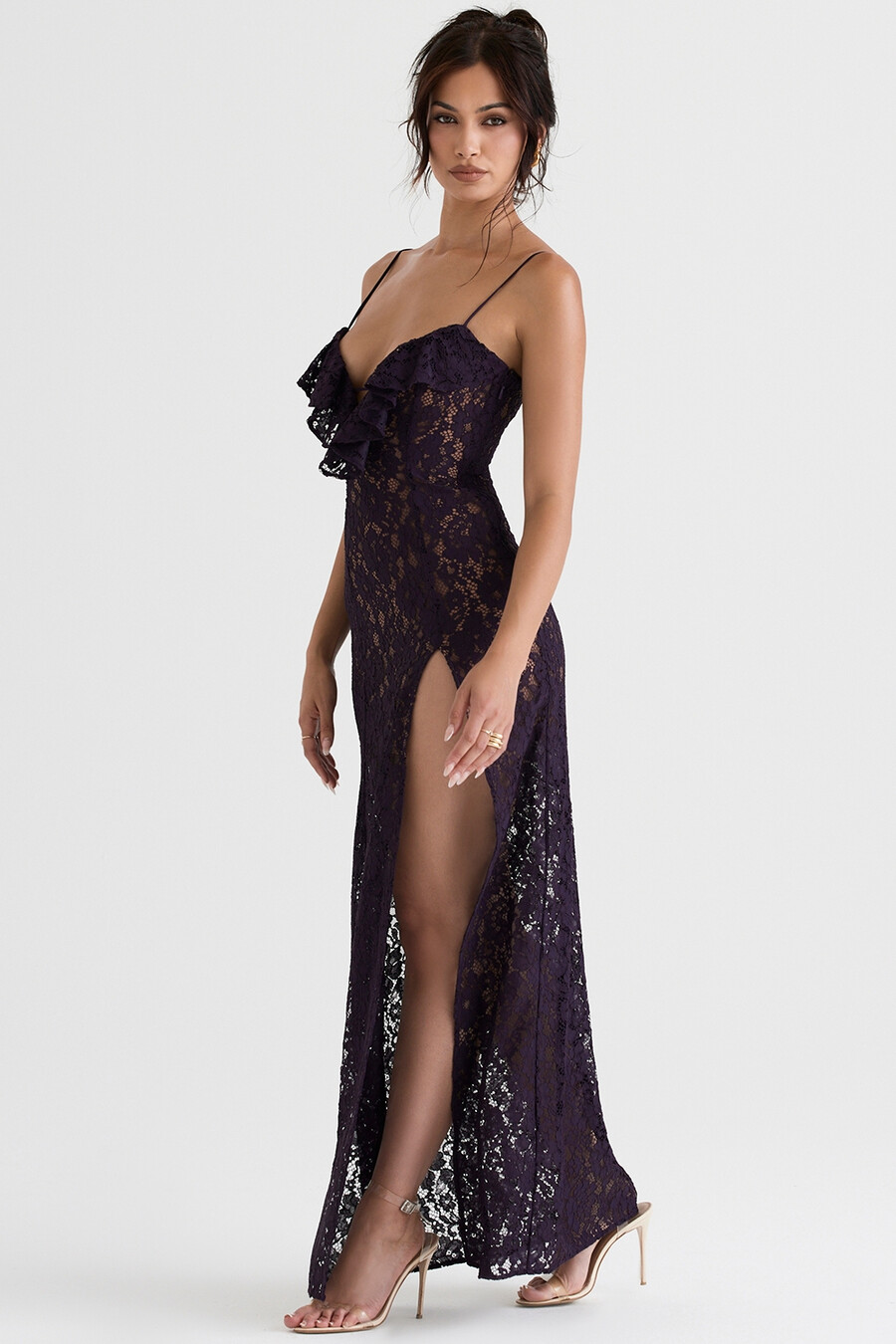 maxikleid aus spitze in nachtschatten