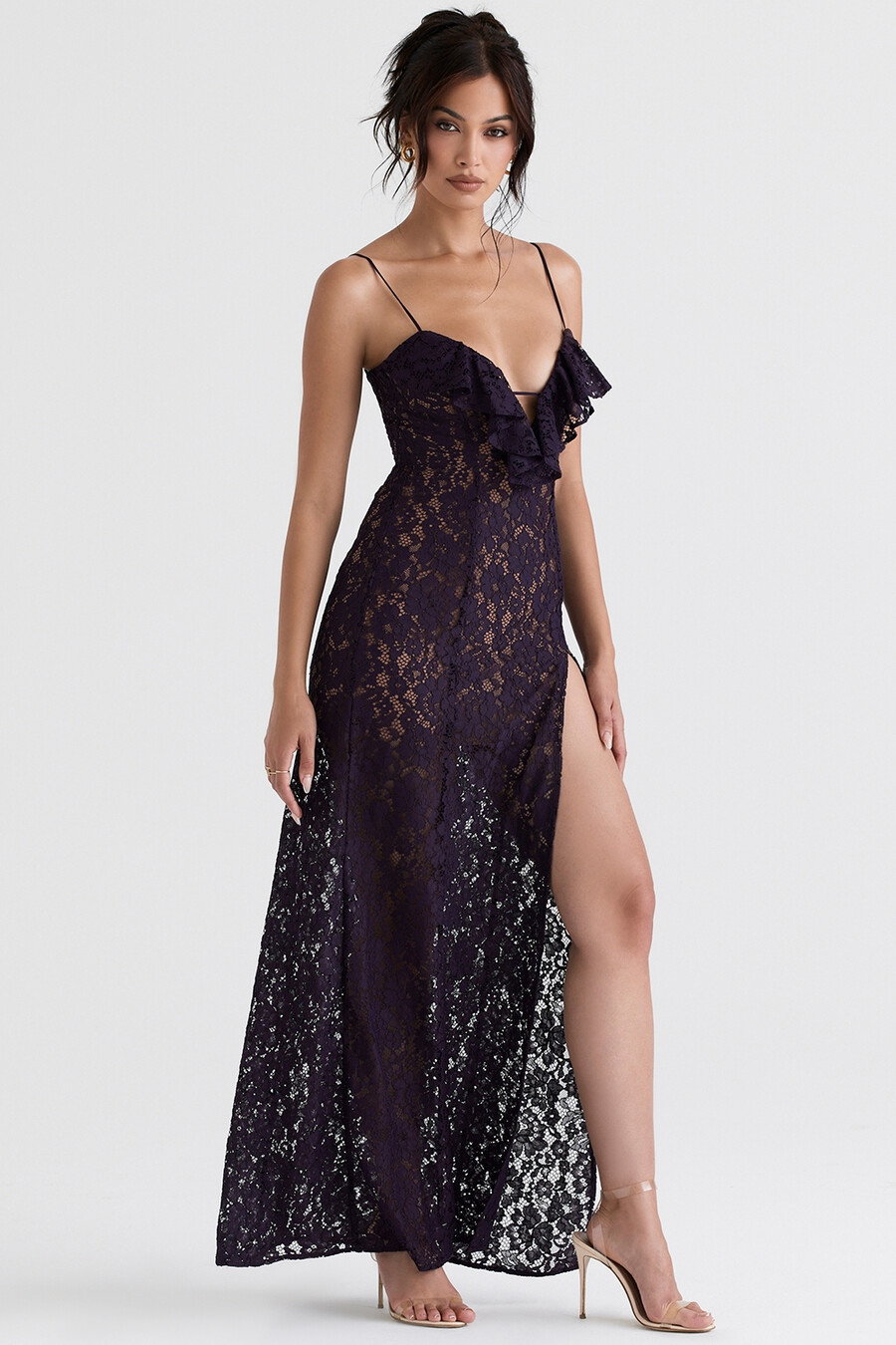 maxikleid aus spitze in nachtschatten