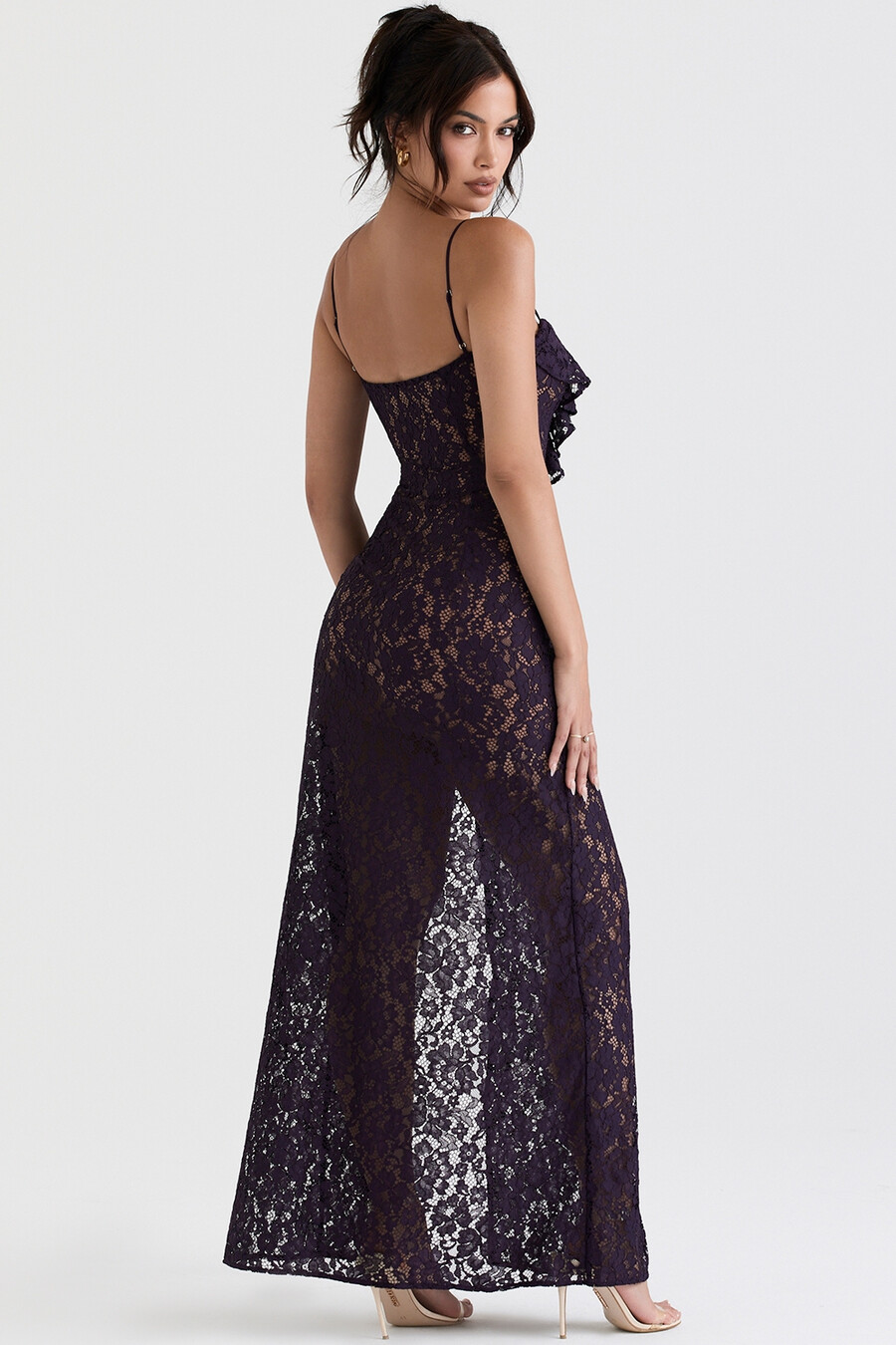 maxikleid aus spitze in nachtschatten