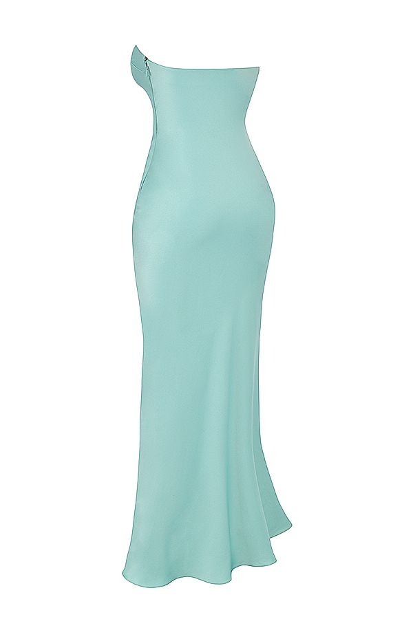 jade satin trägerloses maxikleid