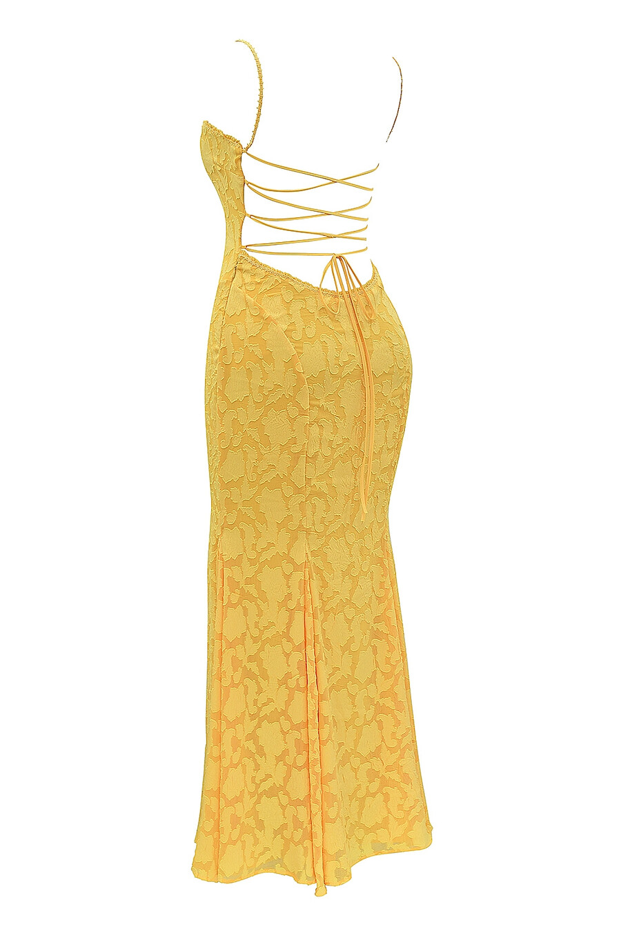 aprikosenfarbenes maxikleid mit schnürung am rücken