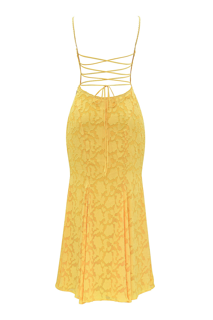 aprikosenfarbenes maxikleid mit schnürung am rücken