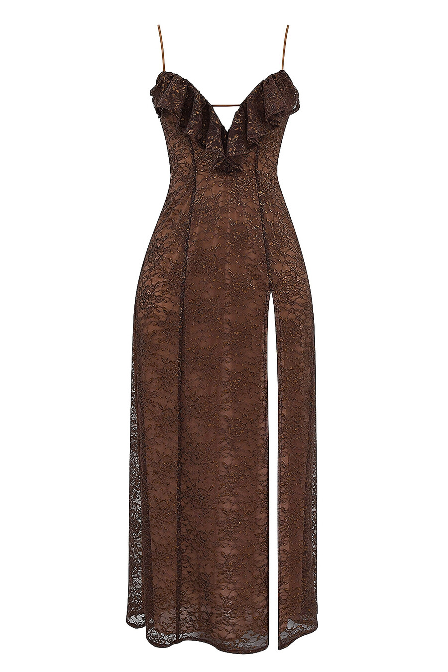 espressofarbenes maxikleid aus spitze