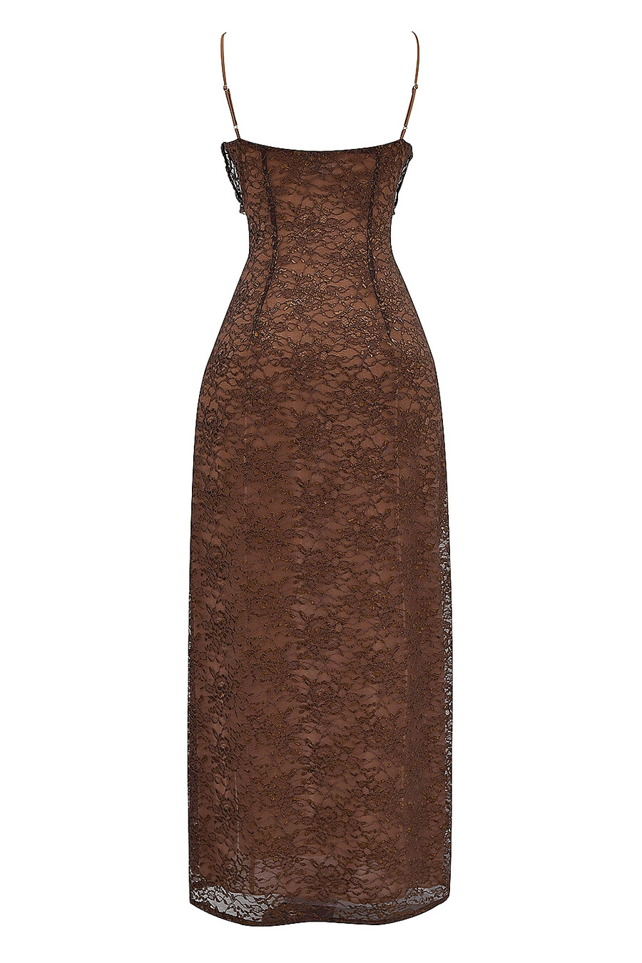 espressofarbenes maxikleid aus spitze