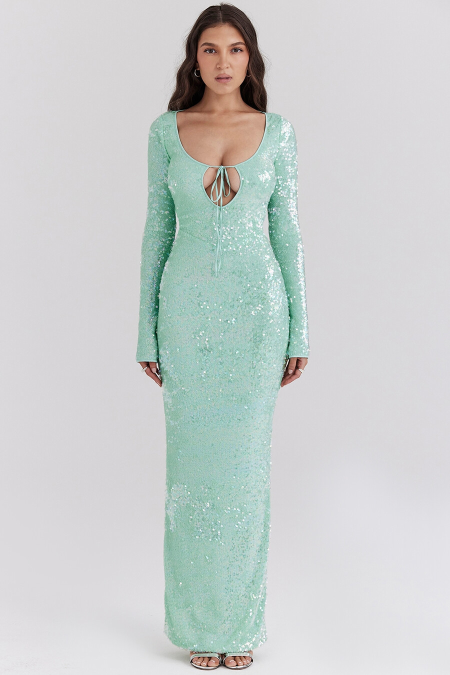 pailletten-maxikleid in meerschaumgrün