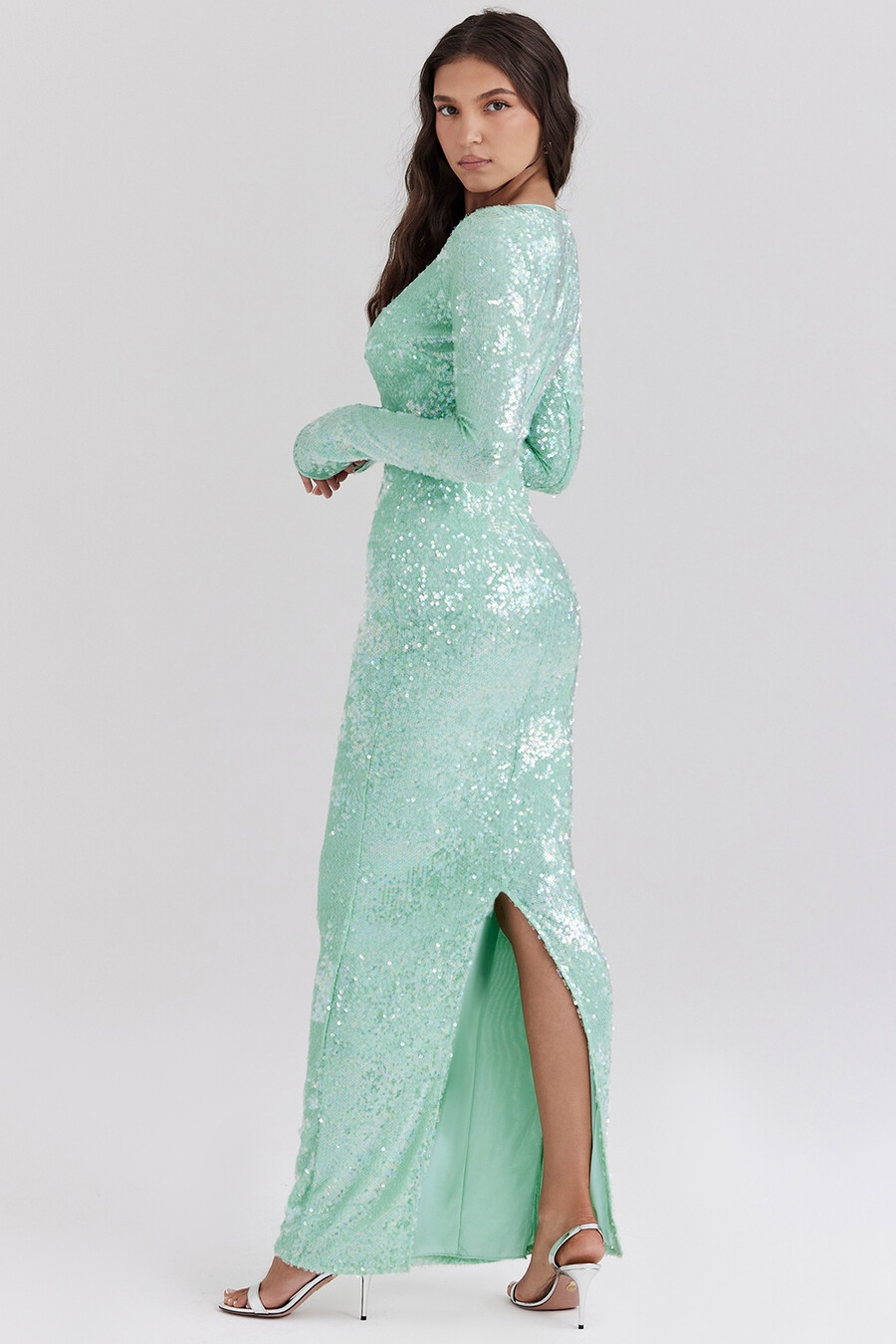 pailletten-maxikleid in meerschaumgrün