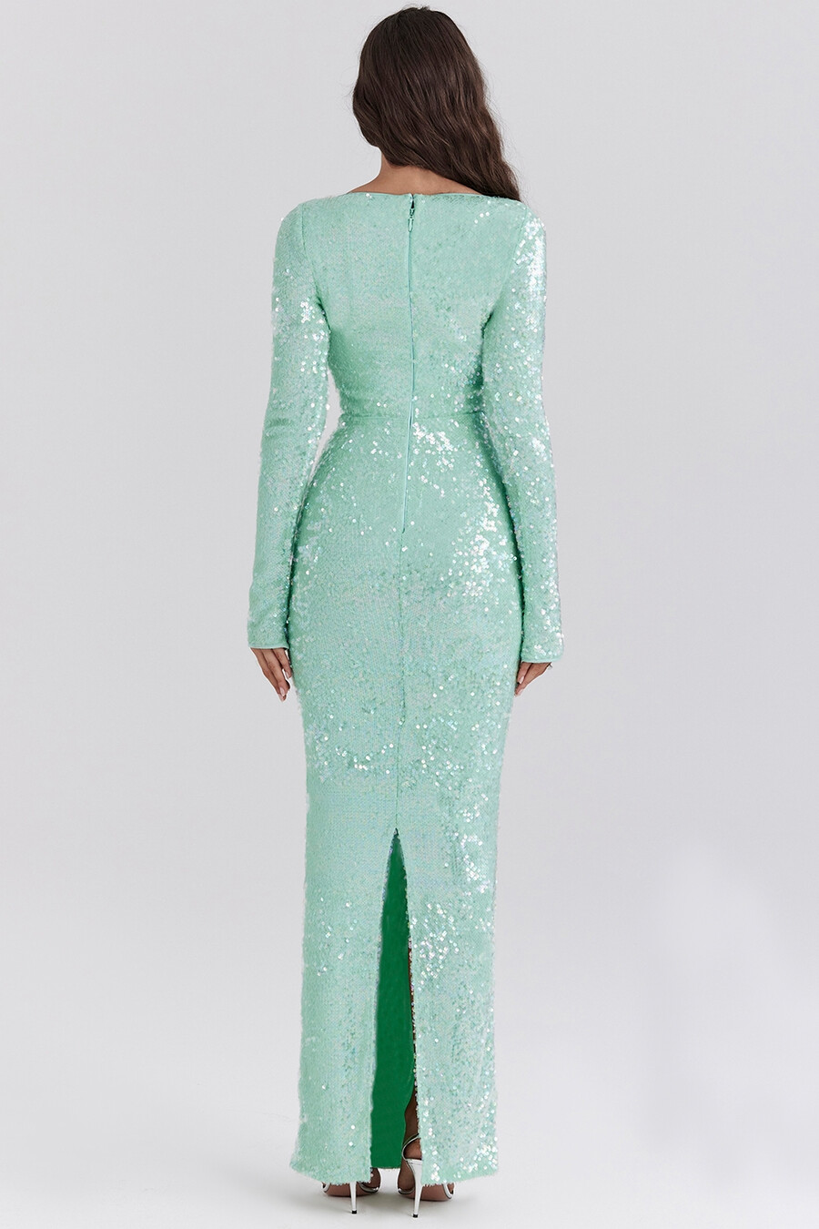 pailletten-maxikleid in meerschaumgrün