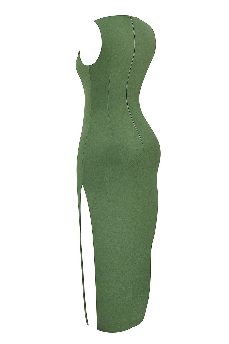 olivfarbenes maxikleid mit u-boot-ausschnitt