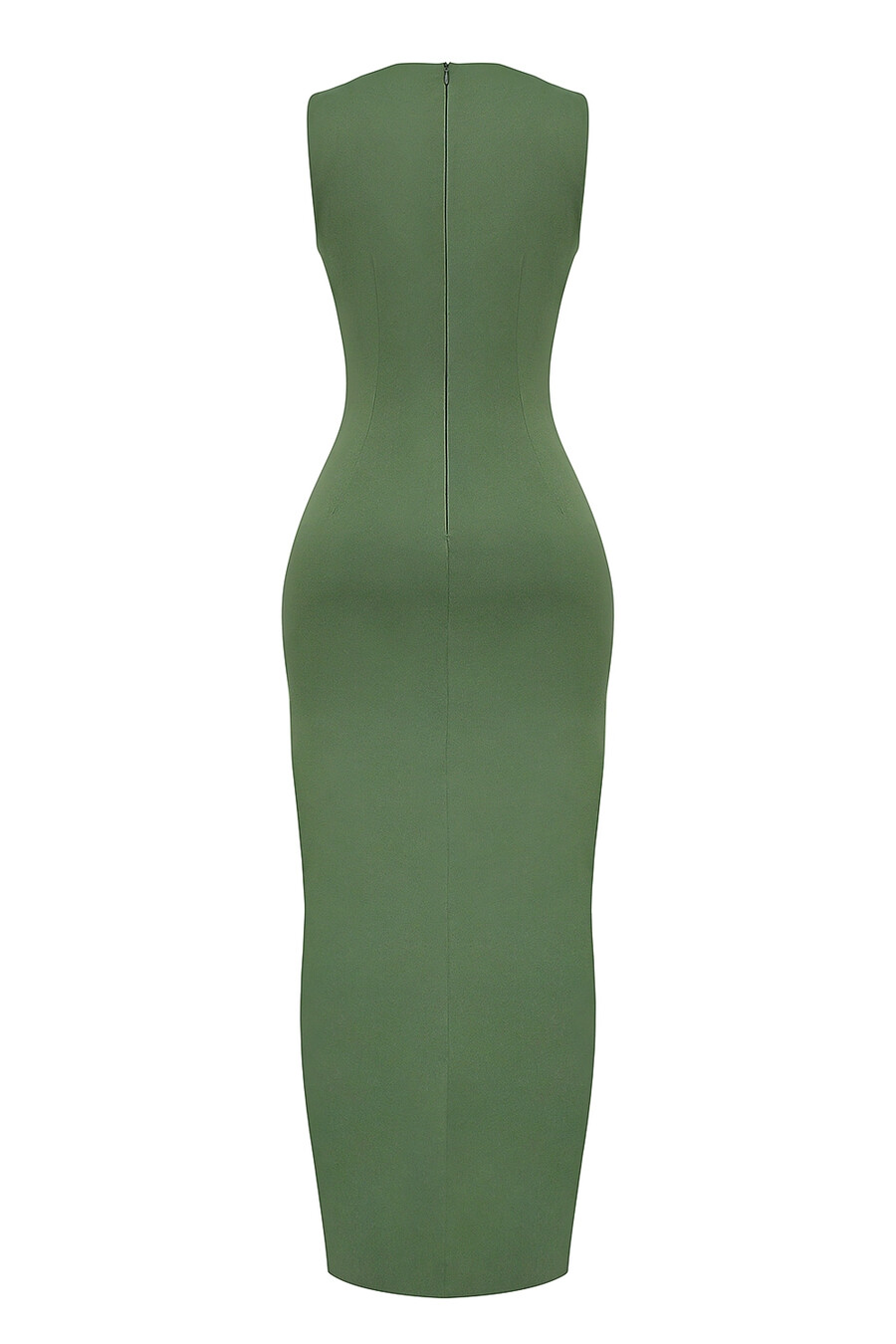 olivfarbenes maxikleid mit u-boot-ausschnitt