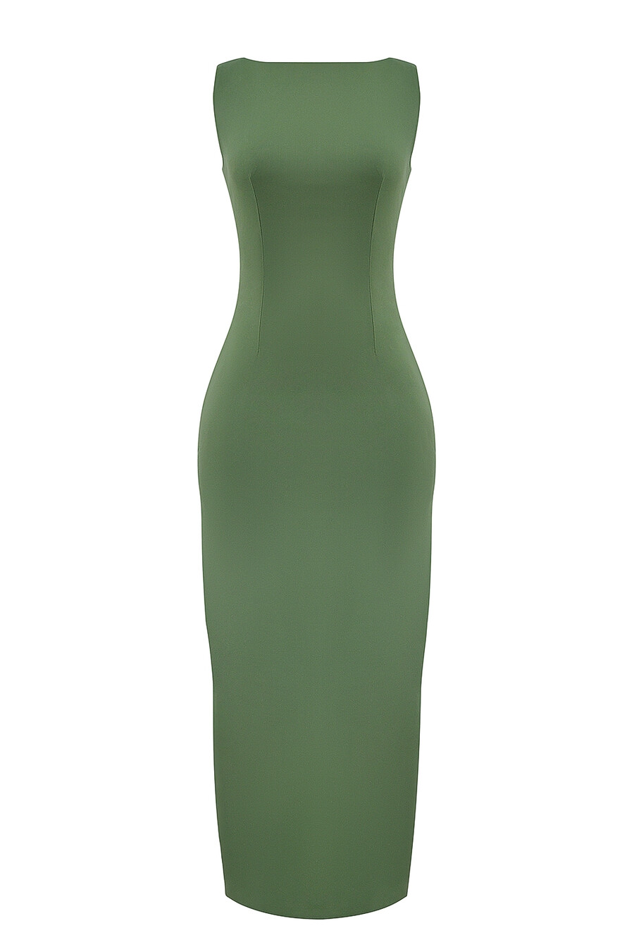 olivfarbenes maxikleid mit u-boot-ausschnitt