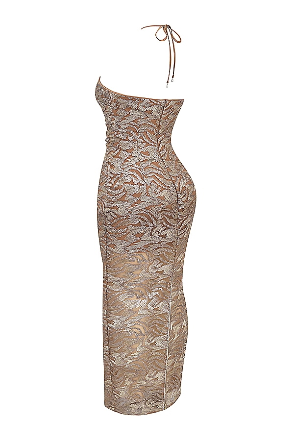 roségoldenes besticktes paillettenkleid