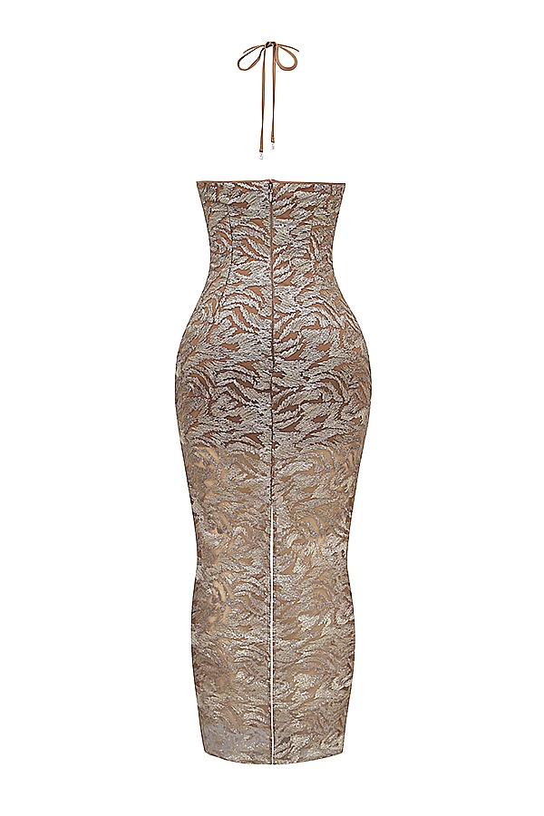 roségoldenes besticktes paillettenkleid