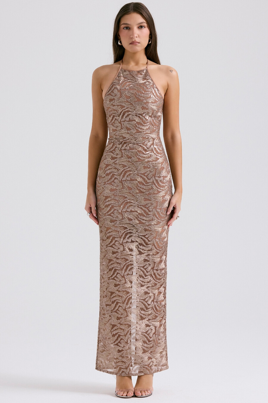 roségoldenes besticktes paillettenkleid
