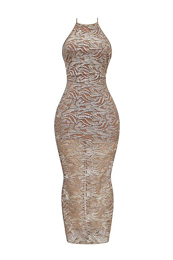 roségoldenes besticktes paillettenkleid