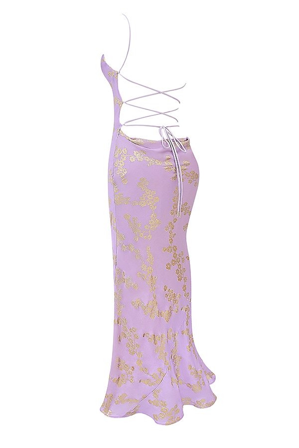 orchideenfarbenes jacquard-satinkleid