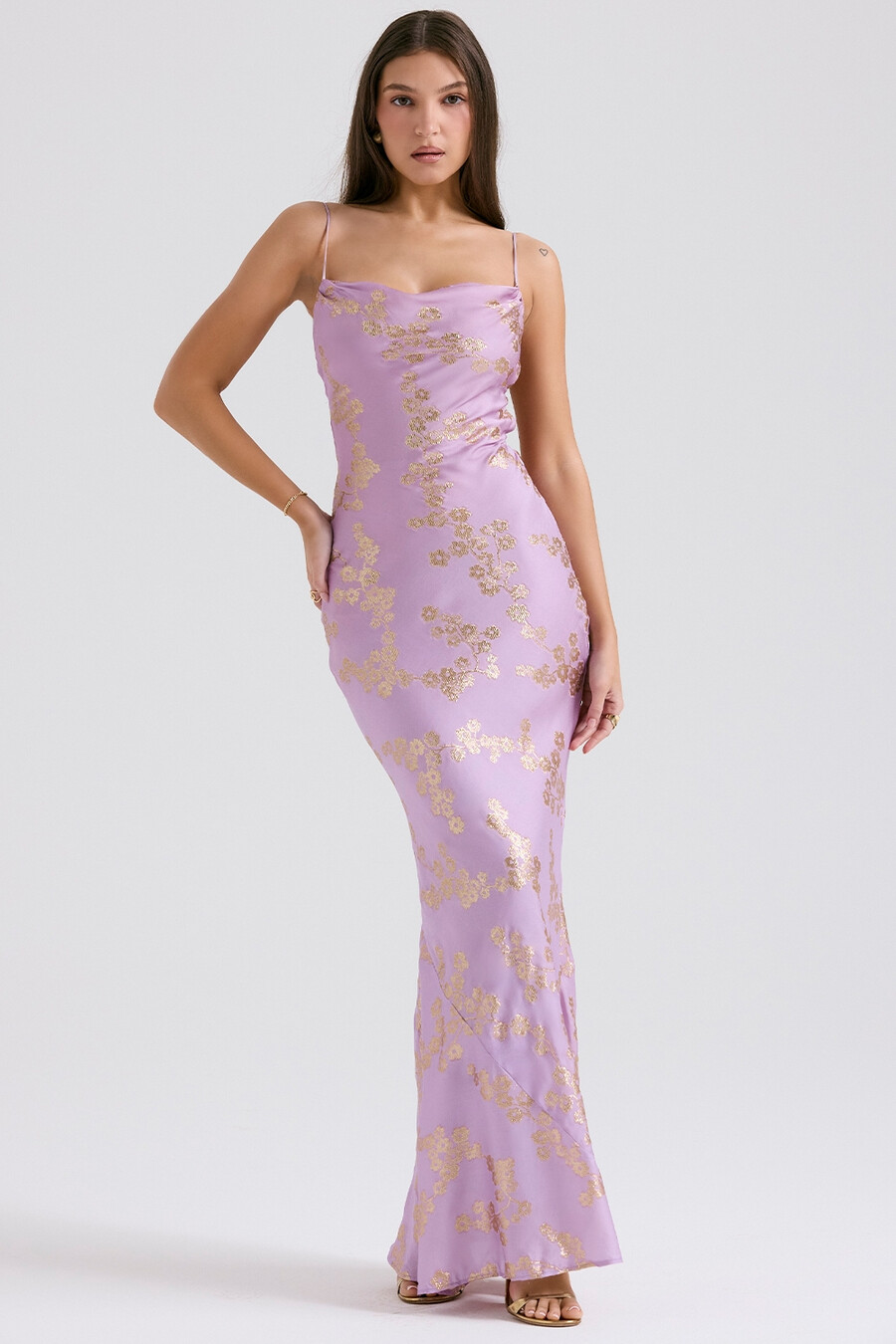 orchideenfarbenes jacquard-satinkleid