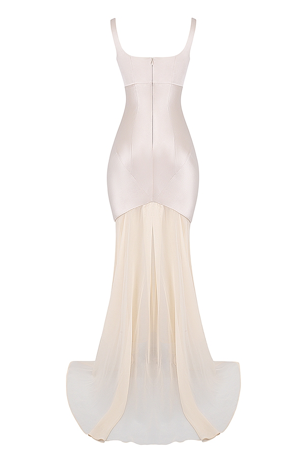 champagnerfarbenes chiffon-abendkleid