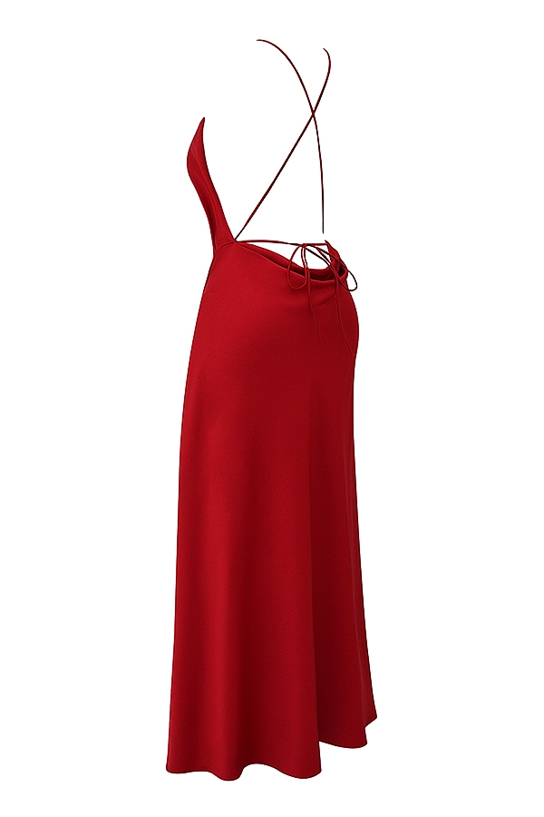 rotes maxikleid mit beinschlitz und rosenmuster