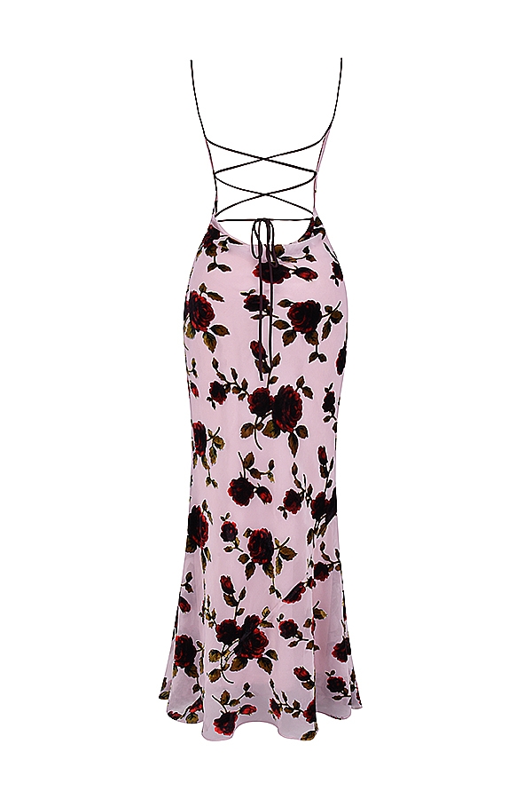 rosa devore maxikleid