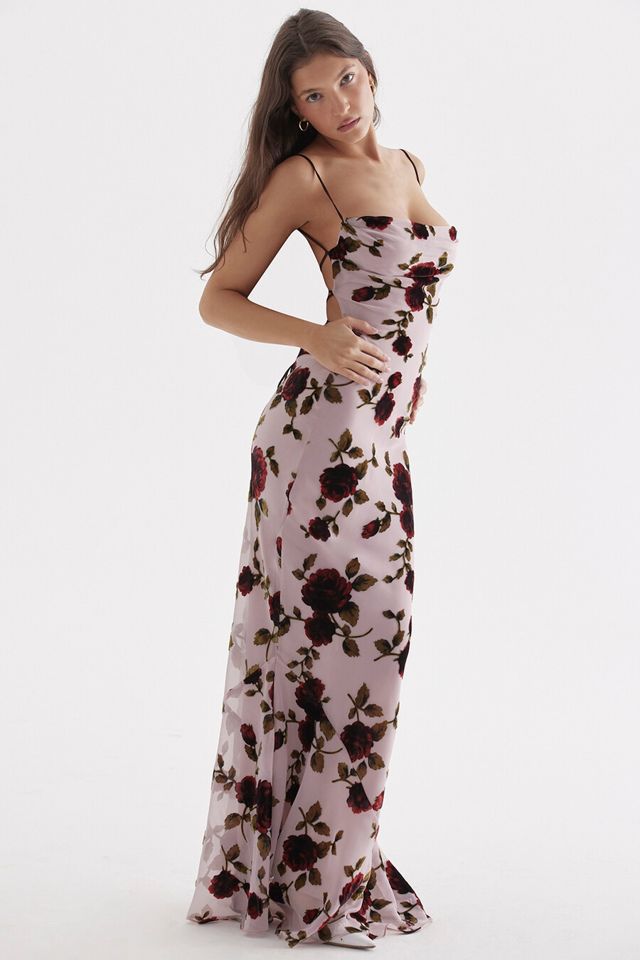 rosa devore maxikleid