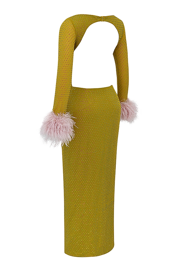 chartreusefarbenes kristallisiertes maxikleid