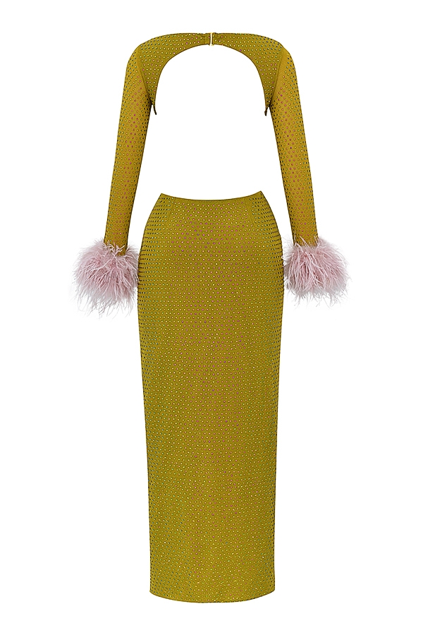 chartreusefarbenes kristallisiertes maxikleid