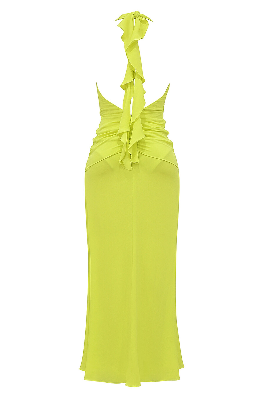 säuregrünes rückenfreies neckholder-maxikleid