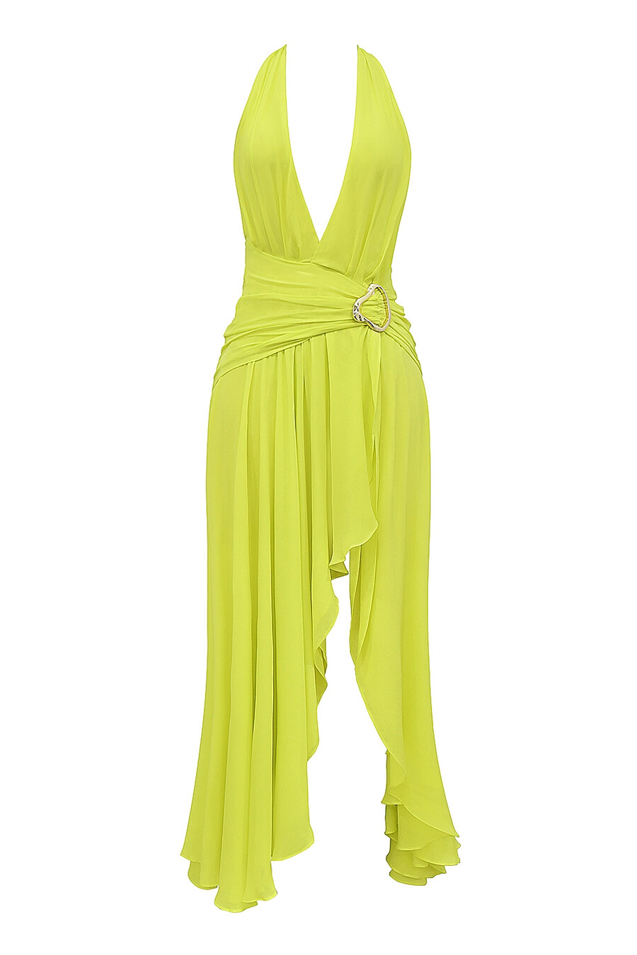 säuregrünes rückenfreies neckholder-maxikleid