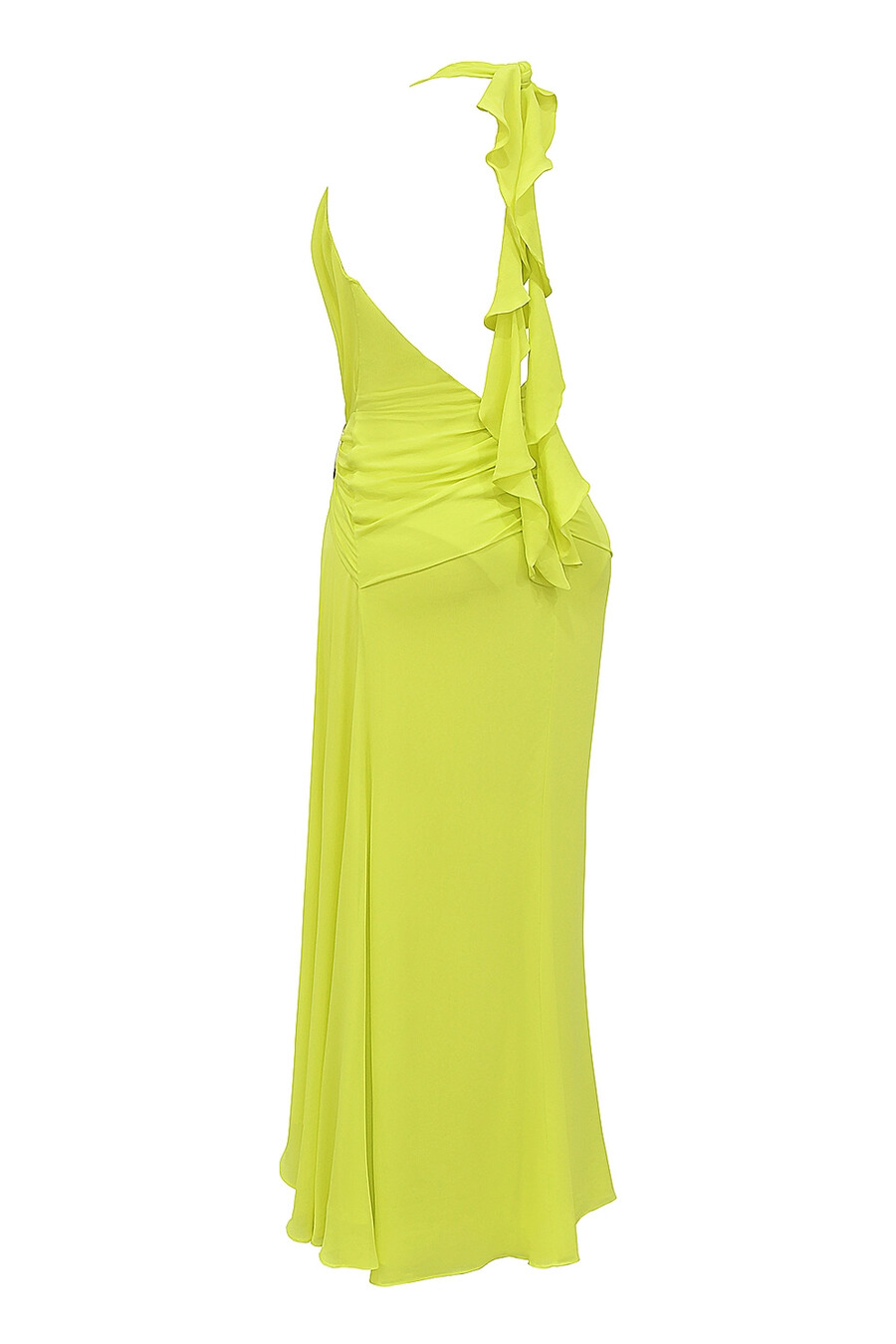 säuregrünes rückenfreies neckholder-maxikleid