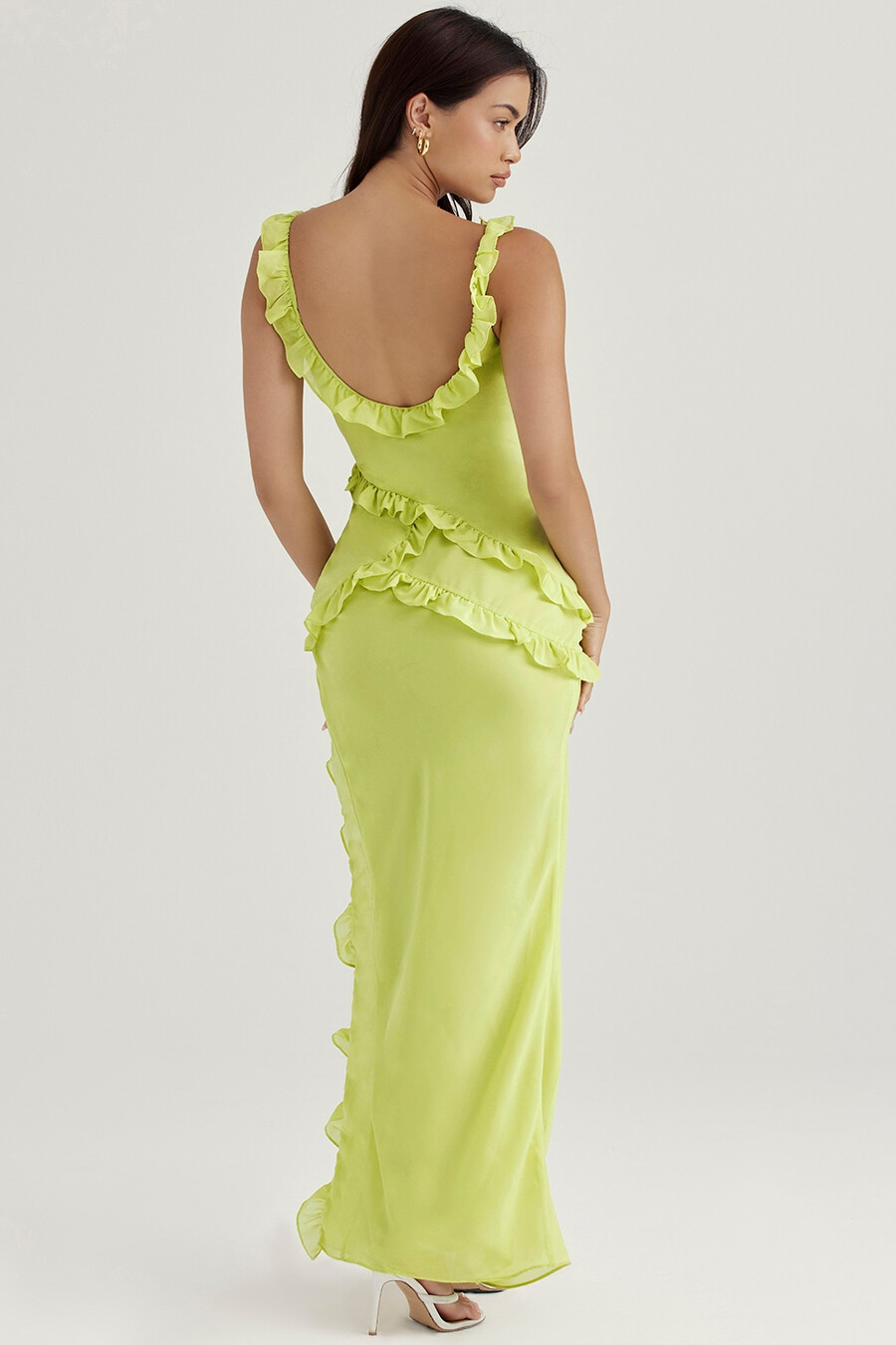 limettengrünes rüschen-maxikleid