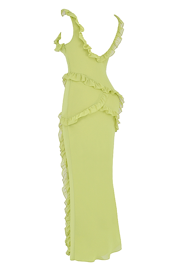 limettengrünes rüschen-maxikleid