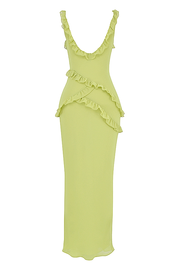 limettengrünes rüschen-maxikleid