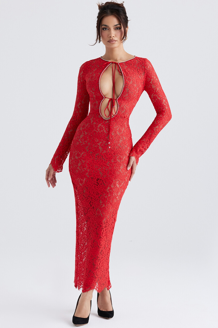 rotes maxikleid aus spitze