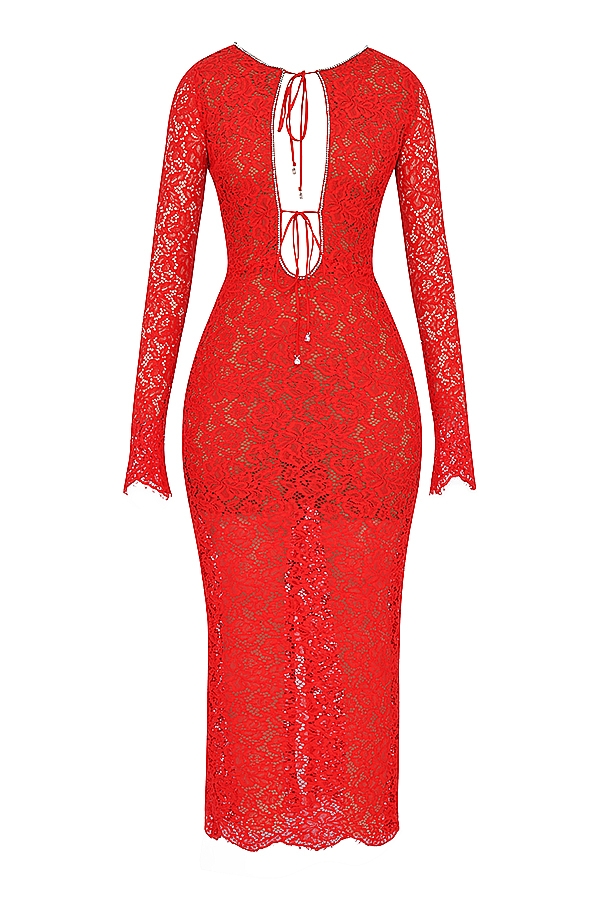 rotes maxikleid aus spitze