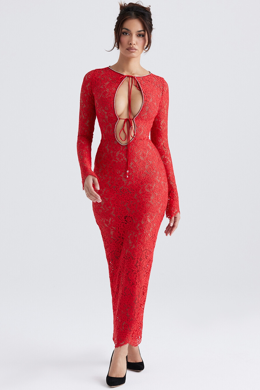 rotes maxikleid aus spitze