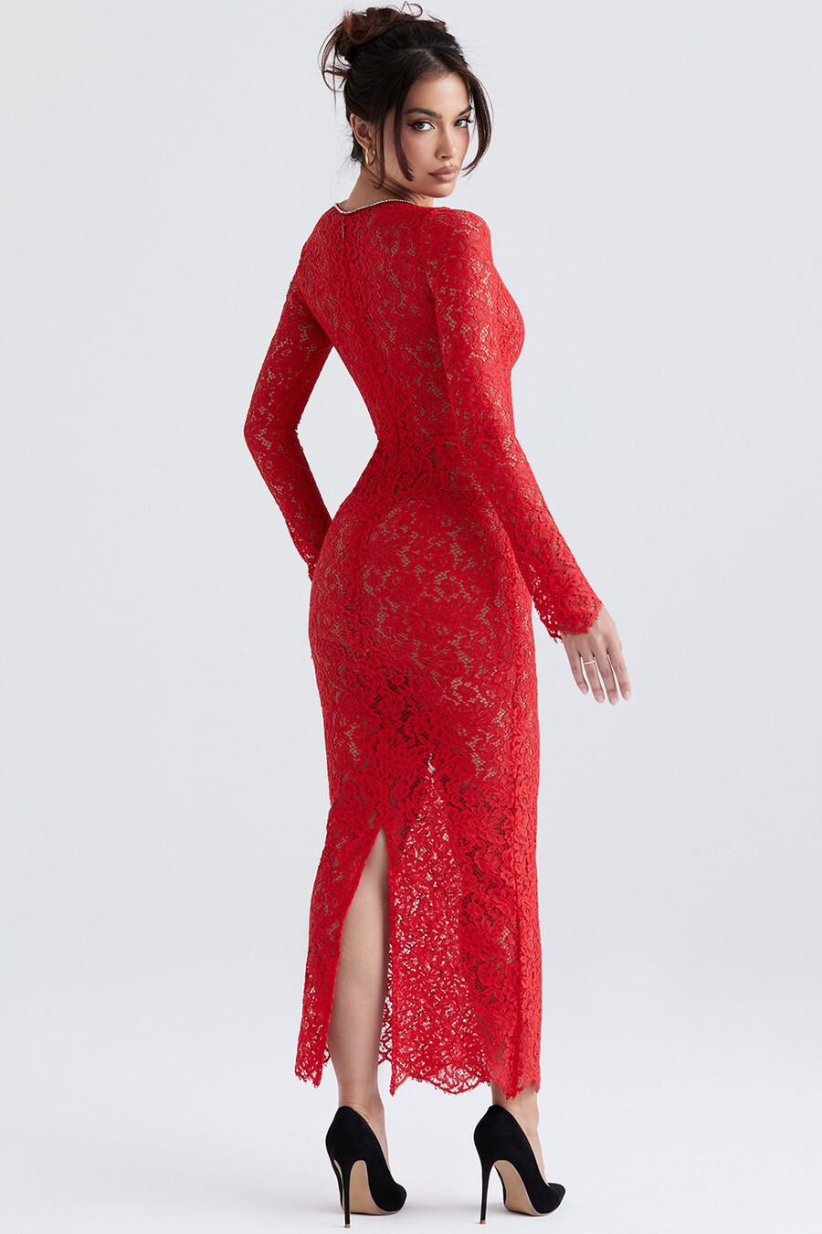 rotes maxikleid aus spitze