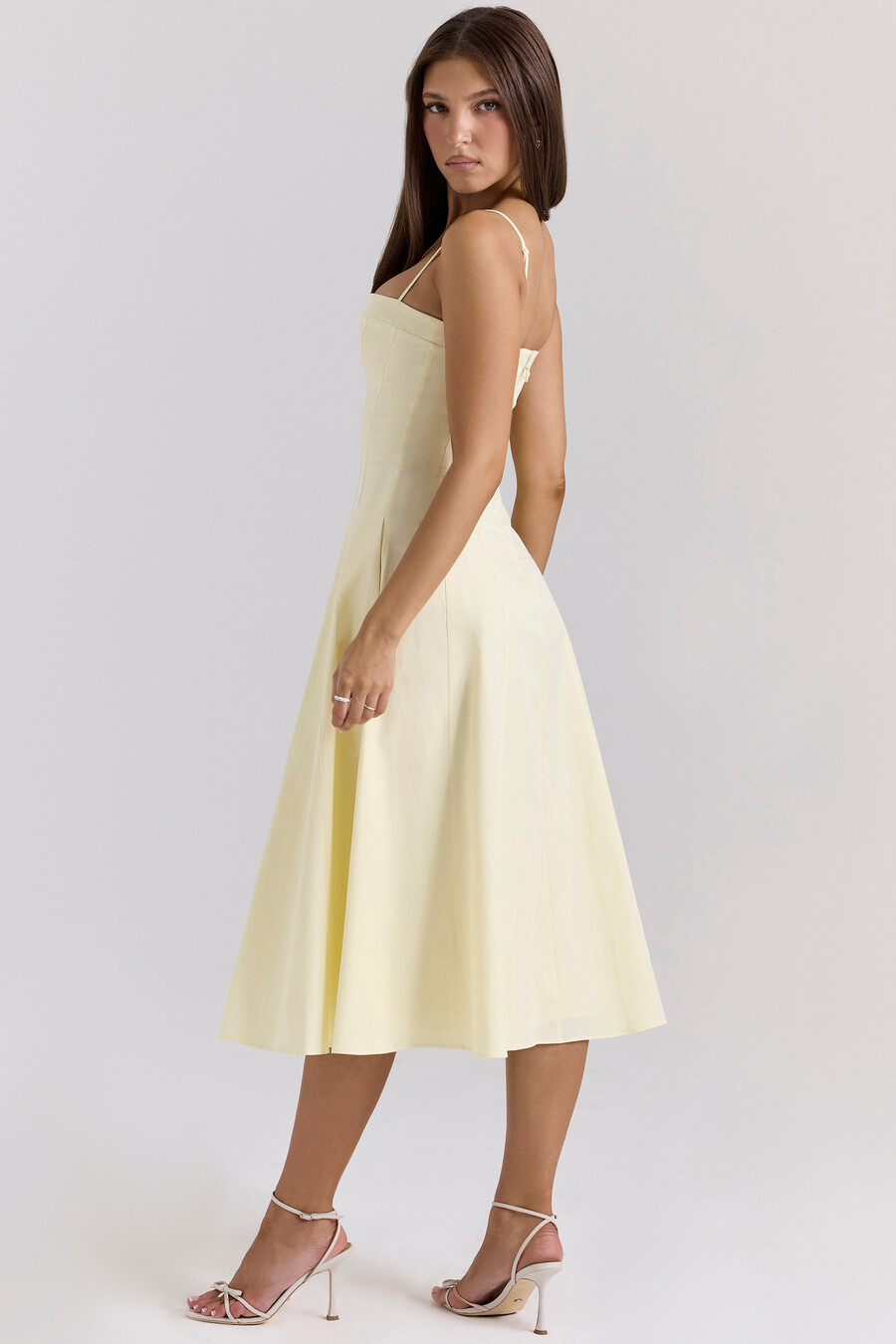 zitronengelbes a-linien-midikleid aus stretch-baumwolle