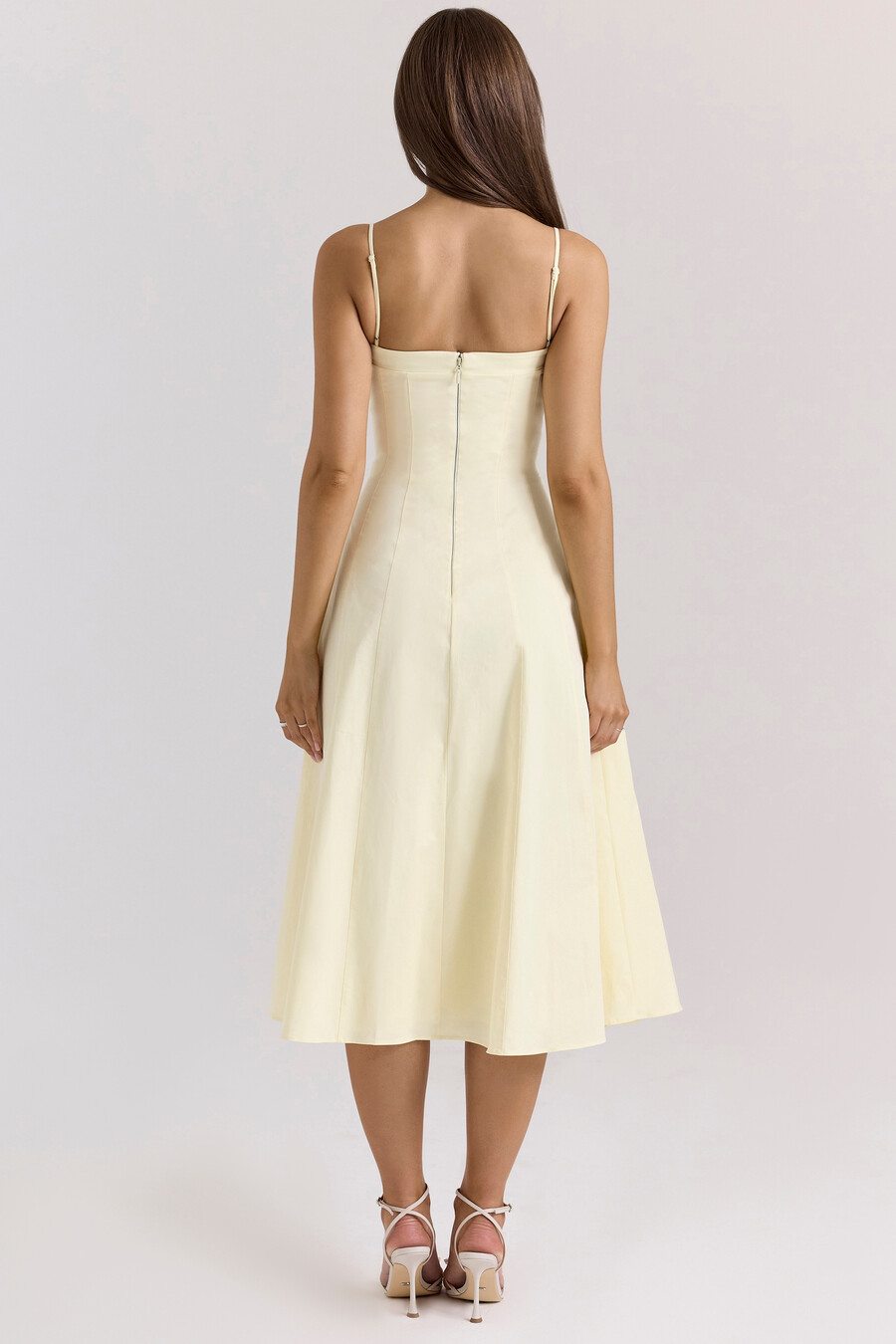 zitronengelbes a-linien-midikleid aus stretch-baumwolle