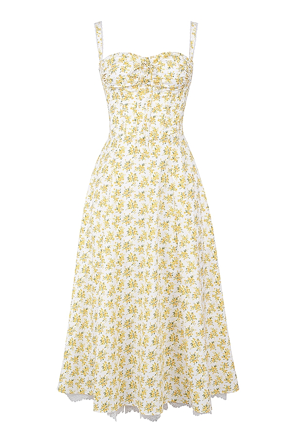 weißes bustierkleid aus baumwolle mit vintage-blumenmuster