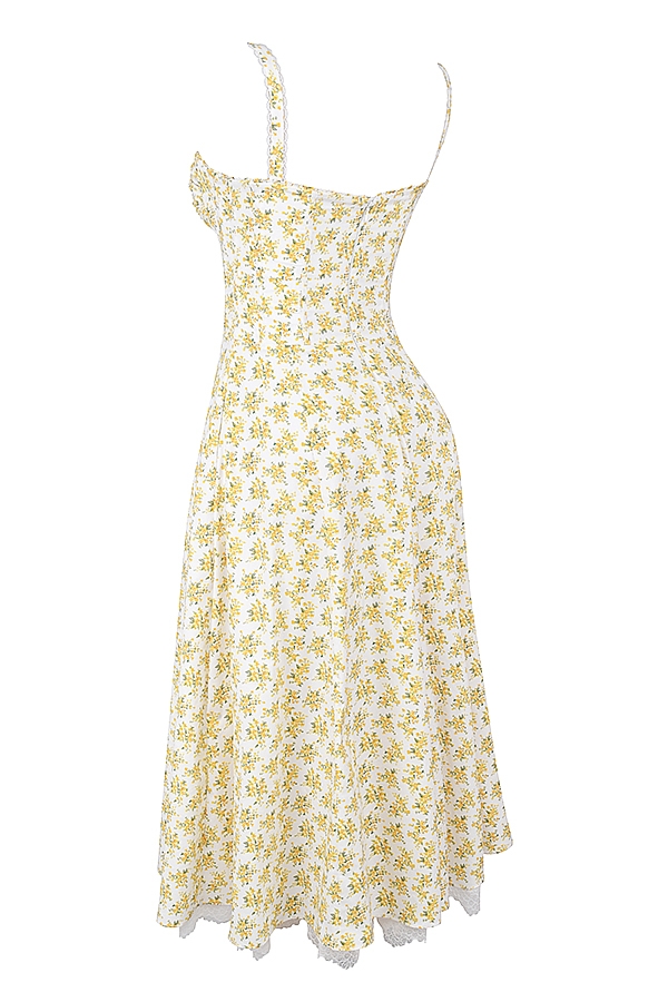 weißes bustierkleid aus baumwolle mit vintage-blumenmuster