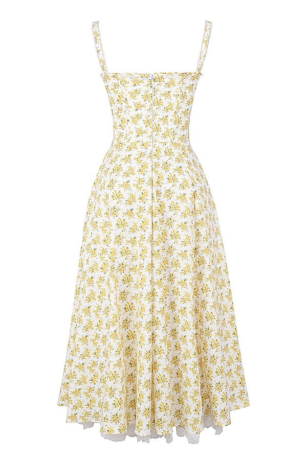weißes bustierkleid aus baumwolle mit vintage-blumenmuster