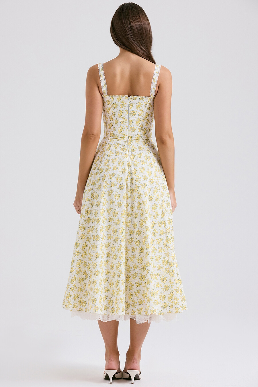 weißes bustierkleid aus baumwolle mit vintage-blumenmuster