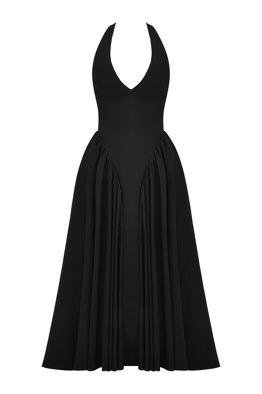 schwarzes neckholder-midikleid aus twill